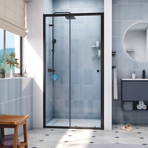 SWISS AQUA TECHNOLOGIES - Swiss Aqua Technologies SAT PROJECT  Porte de douche 100x185cm coulissante avec profilé noir mat (SATPROMUD100CT) - large