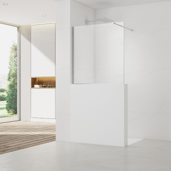 SWISS AQUA TECHNOLOGIES - Swiss Aqua Technologies Pare-muret 100x90 cm Paroi en verre Crystal Glass® 8 mm anticalcaire, avec bras et profilés chrome brillant (SATBWIS90PR) - large