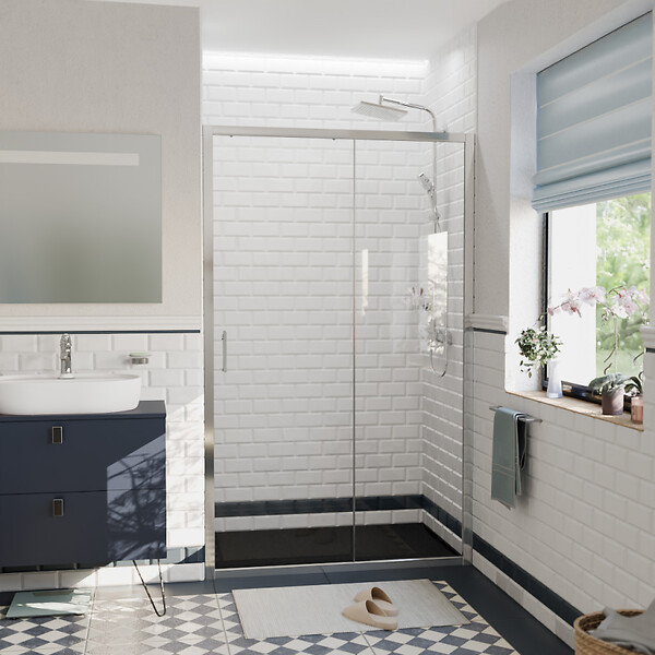 CERAMIA - Ceramia PURA Porte de douche 120x195cm coulissante anticalcaire avec profilés Chrome brillant (CERAHP120C) - large