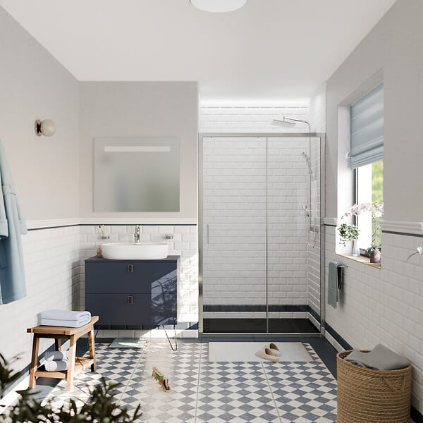 CERAMIA - Ceramia PURA Porte de douche 120x195cm coulissante anticalcaire avec profilés Chrome brillant (CERAHP120C) - large