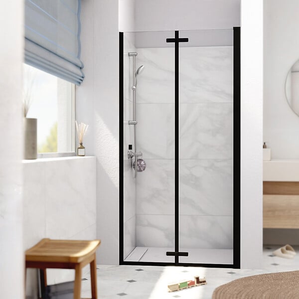 SWISS AQUA TECHNOLOGIES - Swiss Aqua Technologies SK Porte de douche 90x196cm pliante anticalcaire avec profilé noir mat (SATSK90NIKAC) - large