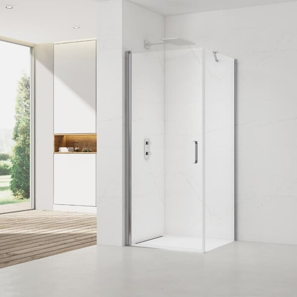 SWISS AQUA TECHNOLOGIES - Swiss Aqua Technologies Fusion ensemble porte pivotante /paroi 90x100cm anticalcaire avec profilés chrome brillant (SATFUD90S100-SET) - large