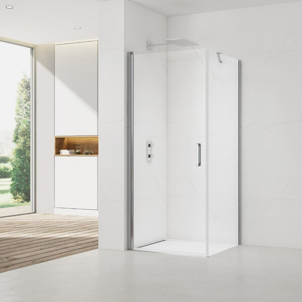 SWISS AQUA TECHNOLOGIES - Swiss Aqua Technologies Fusion ensemble porte pivotante /paroi 90x80cm anticalcaire avec profilés chrome brillant (SATFUD90S80-SET) - large