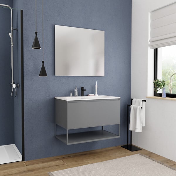 CERAMIA - Ceramia meuble de salle de bain  80 cm, certifié FSC, gris foncé (CERAMIA-1DG80) - large