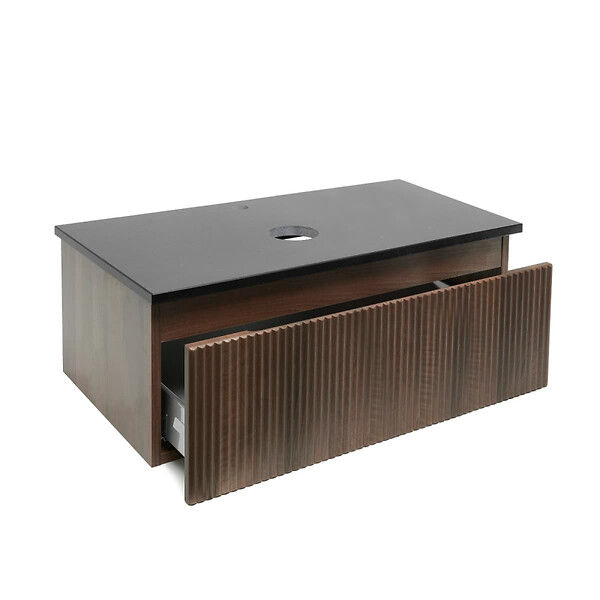 SWISS AQUA TECHNOLOGIES - Swiss Aqua Technologies Meuble de salle de bain avec comptoir en pierre artificielle SAT Evolution 98x30x44,8 cm noyer mat (SATEVO100NATK) - large