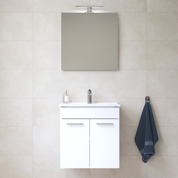 VITRA - Vitra  Mia ensemble meuble non assemblé 59x61x39,5 cm + miroir + lavabo céramique +  éclairage LED, blanc brillant (MIASETFP60B) - large
