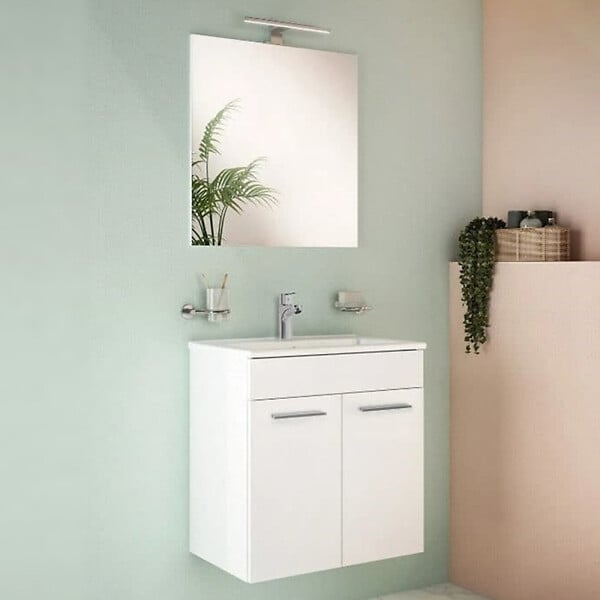 VITRA - Vitra  Mia ensemble meuble non assemblé 59x61x39,5 cm + miroir + lavabo céramique +  éclairage LED, blanc brillant (MIASETFP60B) - large