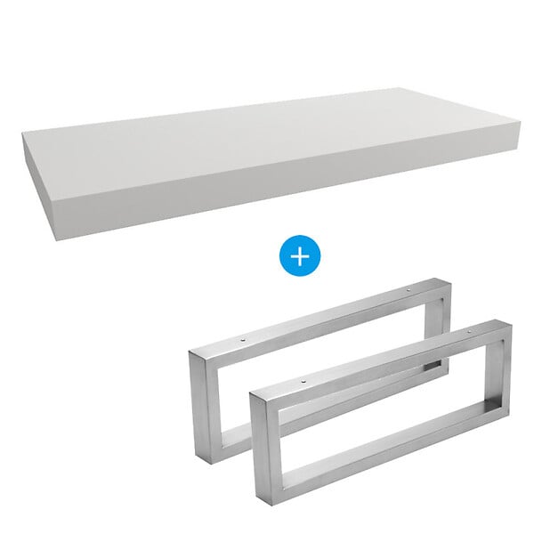EGGER - Egger Set Naturel plan vasque 120x8x50 cm + 2 fixations porte serviette 45 cm, blanc mat (DO12050BM-FIX3) - large