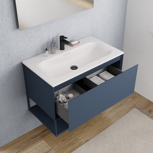 CERAMIA - Ceramia meuble de salle de bain 80 cm, certifié FSC, bleu foncé (CERAMIA-1DB80) - large