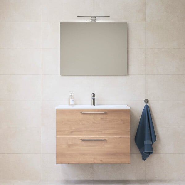 VITRA - Vitra  Mia ensemble meuble 79x61x39,5 cm avec miroir, lavabo et éclairage LED, Chêne (MIASET80D) - large