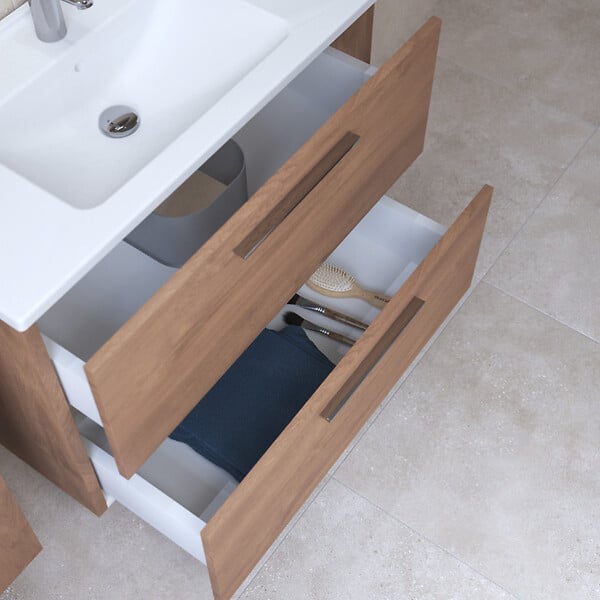 VITRA - Vitra  Mia ensemble meuble 79x61x39,5 cm avec miroir, lavabo et éclairage LED, Chêne (MIASET80D) - large