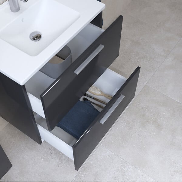 VITRA - Vitra  Mia ensemble meuble préassemblé 59x61x39,5 cm avec lavabo, miroir et éclairage LED, Anthracite brillant (MIASET60A) - large