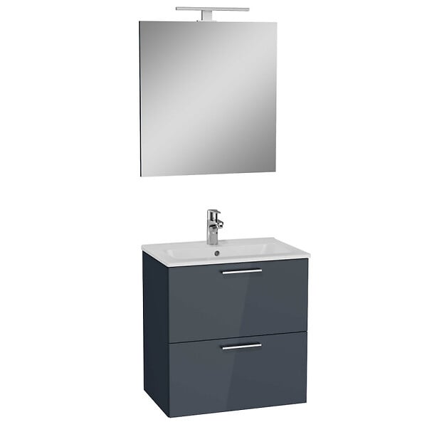 VITRA - Vitra  Mia ensemble meuble préassemblé 59x61x39,5 cm avec lavabo, miroir et éclairage LED, Anthracite brillant (MIASET60A) - large