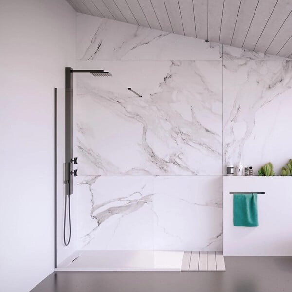 SWISS AQUA TECHNOLOGIES - Swiss Aqua Technologies Fusion Receveur de douche 120x80cm en marbre coulé, Blanc (SATFU12080BL) - large