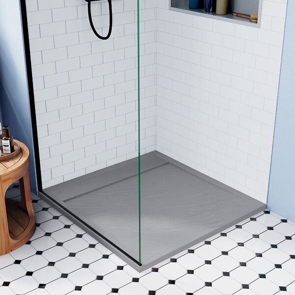 CERAMIA - Ceramia Alda Receveur de douche 90x90cm + Siphon Eslim90. Pierre de synthèse, gris mat (ALD15-9090G-S) - large