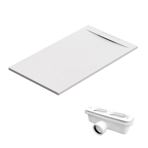 SWISS AQUA TECHNOLOGIES - Swiss Aqua Technologies Fusion Receveur de douche 160x90cm en marbre coulé avec siphon, Blanc (SATFU16090BL-S) - large