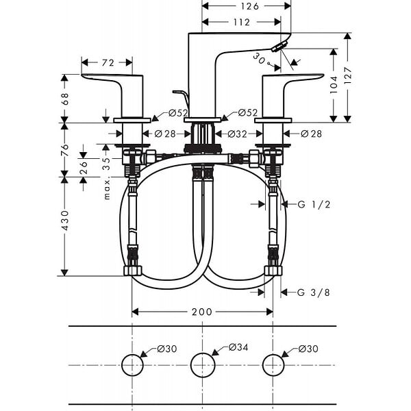 HANSGROHE - Hansgrohe Talis E Mélangeur de lavabo 3 trous 150, bronze brossé, avec tirette et vidage (71733140) - large