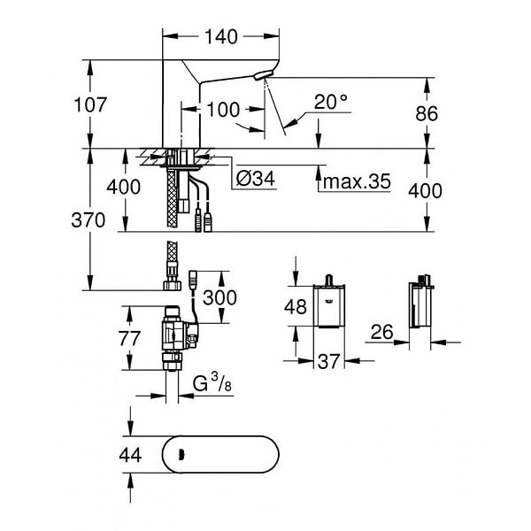 GROHE - Grohe Euroeco Cosmopolitan E Robinet à infrarouge pour lavabo, Chrome (G-36271000) - large