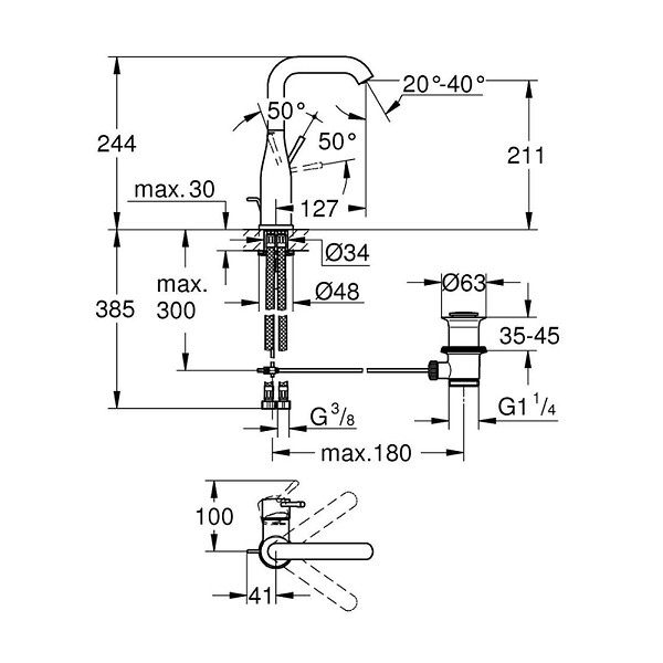 GROHE - Grohe Essence mitigeur monocommande lavabo, taille L, warm sunset brossé (G24174DL1) - large