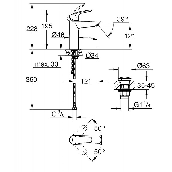 GROHE - Grohe Eurosmart Mitigeur monocommande taille M, avec cartouche en céramique, Chrome (23989003) - large