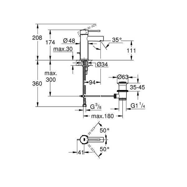 GROHE - Grohe Essence Mitigeur monocommande taille S avec tirette et vidage, cartouche en céramique, Chrome (24175001) - large