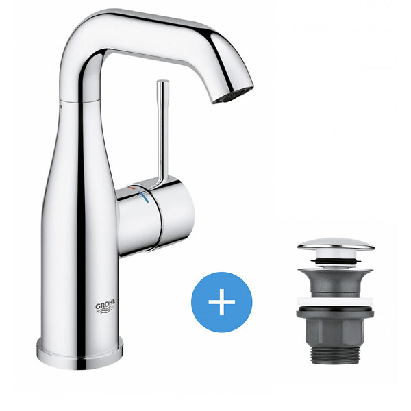 GROHE - Grohe Essence Set Mitigeur monocommande 1/2" Lavabo Taille M + Bonde clic clac Grohe pour lavabo avec trop-plein (23463001-CLICCLAC) - large