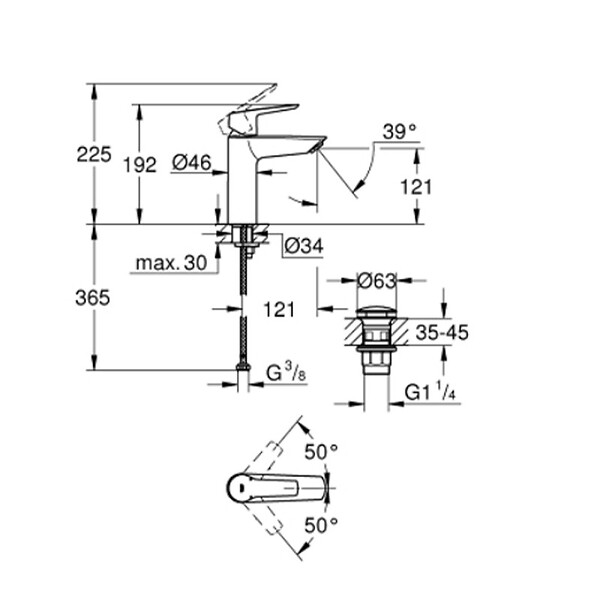 GROHE - Grohe START Mitigeur monocommande lavabo taille M, avec bonde clic-clac, noir mat (G-235752432) - large