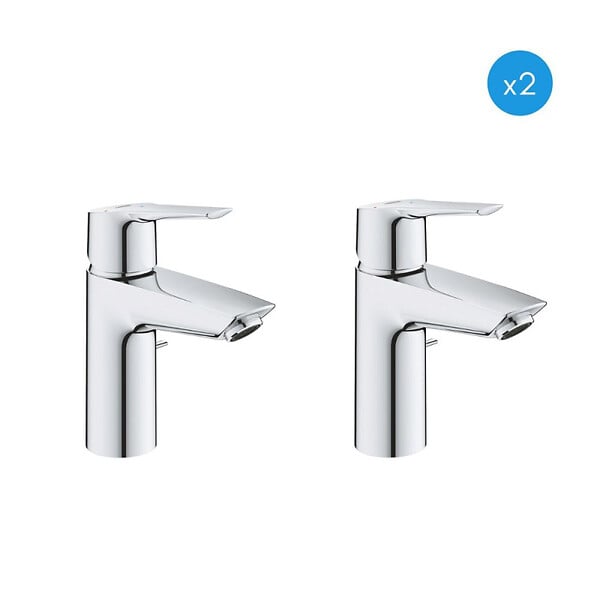 GROHE - Grohe Lot de 2 mitigeurs monocommande de lavabo, Avec vidage, Taille S, Chrome (31137002-DUO) - large