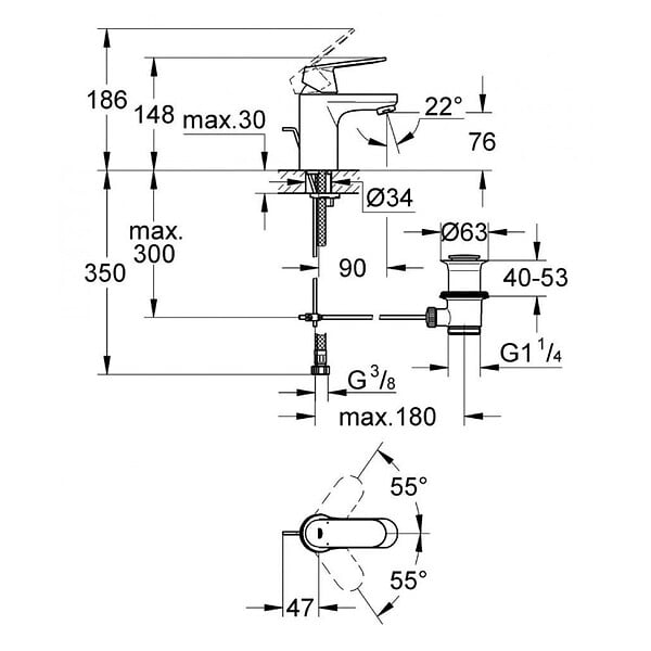 GROHE - Grohe Eurosmart Cosmopolitan  Mitigeur monocommande 1/2" lavabo Taille S (3282500E) - large