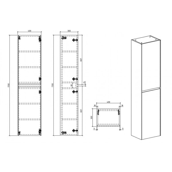 NATUREL - Naturel Verona Armoire haute blanche avec deux portes, 40x30x170cm (VERONAV40BM) - large