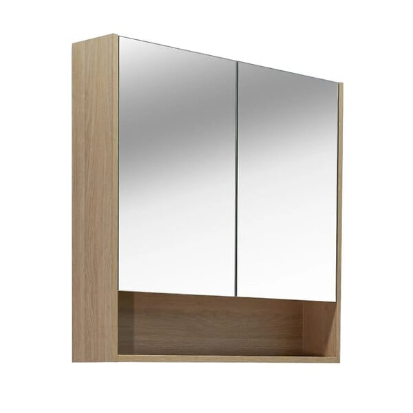 NATUREL - Naturel Lucca Armoire de toilette assemblée 80x75 cm, stratifié, 4 étagères, miroir, couleur chêne (LUCCA80CABD) - large