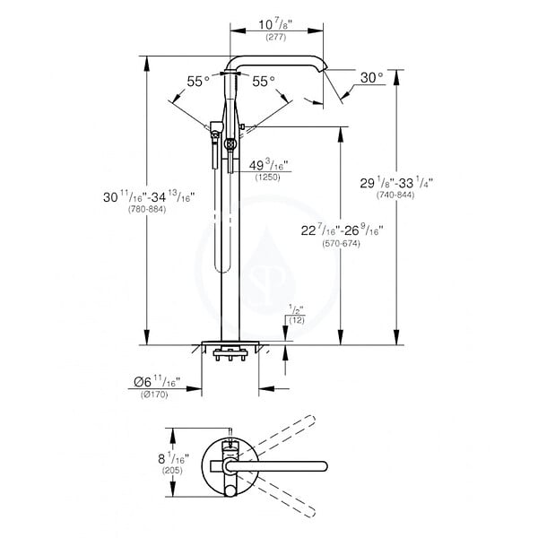 GROHE - Grohe Essence Mitigeur monocommande Bain/Douche 1/2", montage au sol (23491AL1) - large