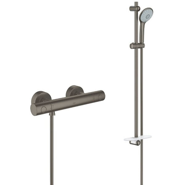 GROHE - Grohe Ensemble de douche complet 3 jets +Mitigeur thermostatique douche, Brossé (34065AL2-SET) - large