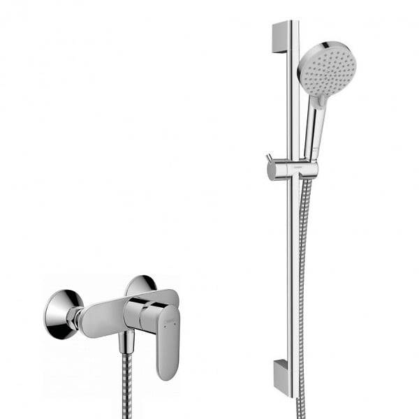 HANSGROHE - Hansgrohe Vernis Blend Set de douche mitigeur + Douchette à main 2 jets + Barre 65cm, Chrome (71646000-Vernis) - large