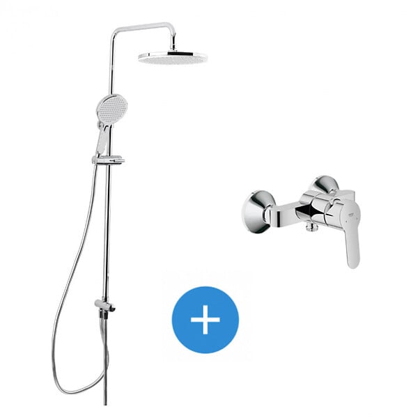 SWISS AQUA TECHNOLOGIES - Swiss Aqua Technologies /Grohe Set de douche avec mitigeur + Douchette 3 jets barre avec curseur + Douche de tête XXL 254 mm Chrome - large
