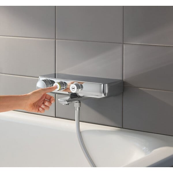 GROHE - Grohe Set bain/douche Mitigeur Grohtherm SmartControl + Douchette Euphoria 1 jet avec support mural, Chrome (34718000-EUPHORIA) - large