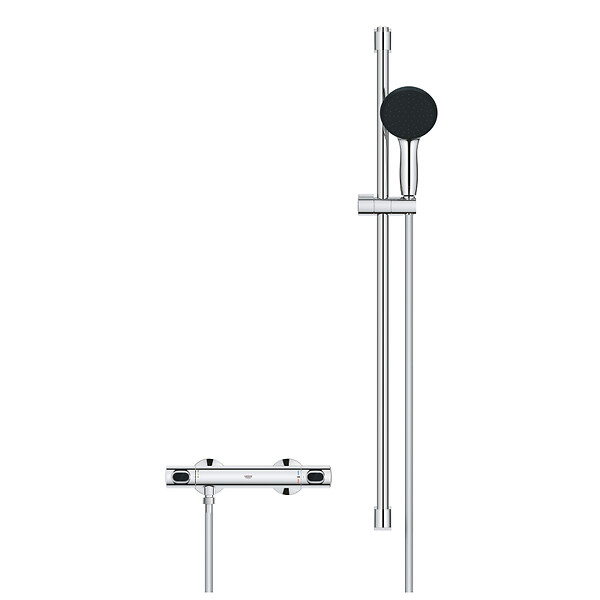 GROHE - Grohe Precision Flow Set de douche avec mitigeur thermostatique + Douchette + Barre 90 cm, chrome (G34805001) - large