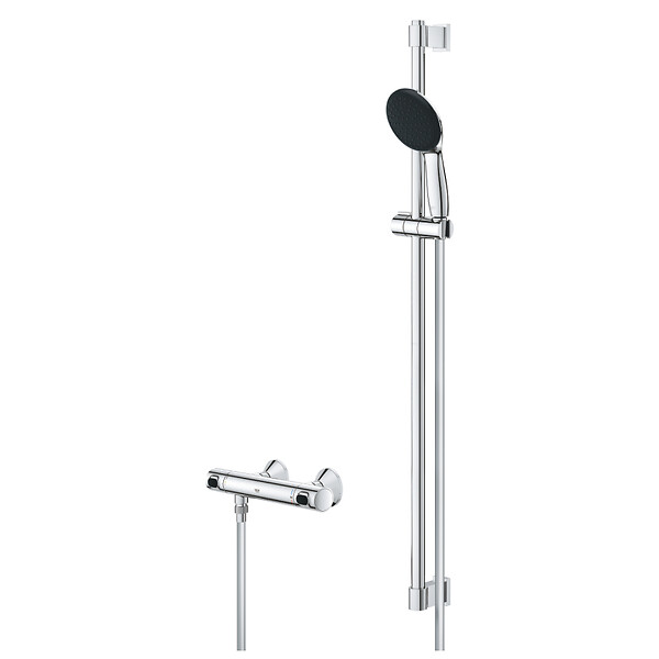 GROHE - Grohe Precision Flow Set de douche avec mitigeur thermostatique + Douchette + Barre 90 cm, chrome (G34805001) - large