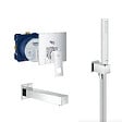 GROHE - Grohe Eurocube Set Mitigeur mécanique et corps d'encastrement + Bec bain StarLight + Douchette stick 1 jet, Chrome (24062cube-Bain) - vignette