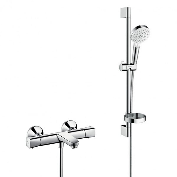 HANSGROHE - Hansgrohe Ecostat universal Pack Mitigeur thermostatique bain/douche + Set de douche Crometta Vario avec porte-savon (13123000-Crometta2) - large