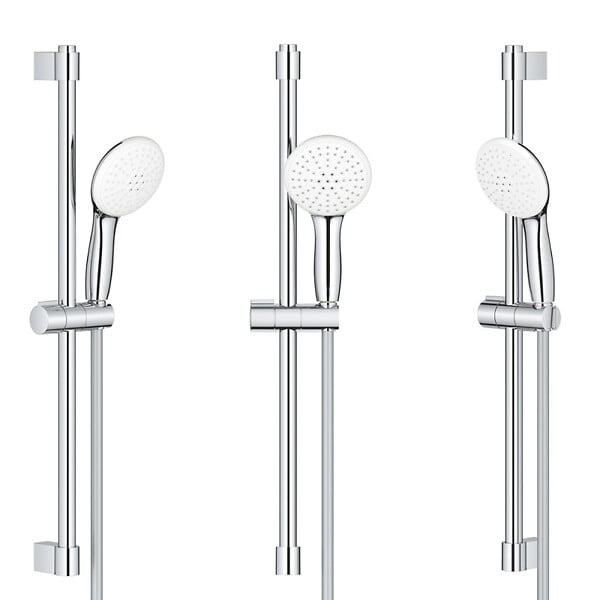 GROHE - Grohe Grohtherm 800 Set Mitigeur thermostatique douche 1/2" + Douchette 2 jets + Barre de douche 60cm + Flexible (G34565002) - large