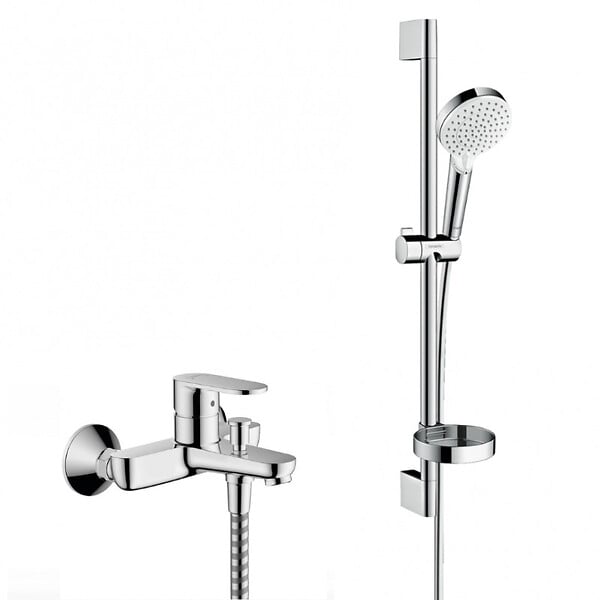 HANSGROHE - Hansgrohe Crometta Set mitigeur bain/douche + Barre 65cm + Douchette 2 jets + Flexible, Chrome (71440000-Crometta2) - large