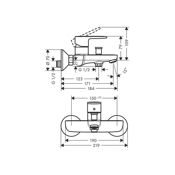 HANSGROHE - Hansgrohe Crometta Set mitigeur bain/douche + Barre 65cm + Douchette 2 jets + Flexible, Chrome (71440000-Crometta2) - large