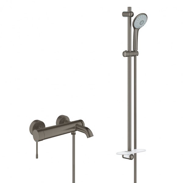 GROHE - Grohe Set bain/douche Mitigeur Essence + Ensemble de douche complet 3 jets Euphoria, Hard Graphite brossé (33624AL1-SET) - large