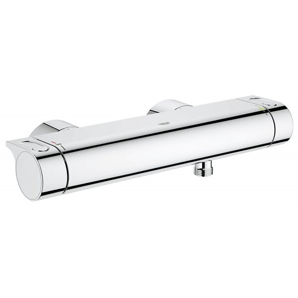 GROHE - Grohe Set de douche Mitigeur thermostatique Grohtherm + Douchette Stick 1 jet, support mural, flexible, Chrome (34169001-CUBESTICK) - large