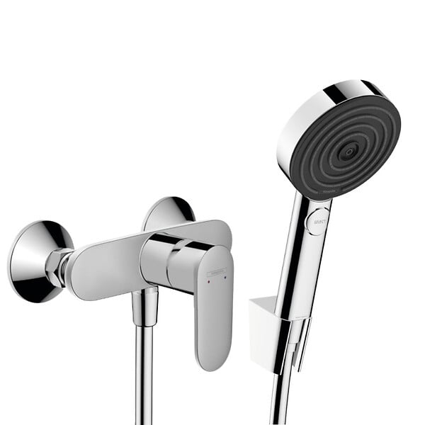 HANSGROHE - Hansgrohe Vernis Blend Set Mitigeur de douche + Douchette à main XXL 105mm 3 jets + Flexible de douche 125cm, support mural - large