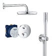 GROHE - Grohe Grohtherm Set de douche encastré avec mitigeur thermostatique, douche de tête 210mm + Douchette avec support mural, Chrome - vignette