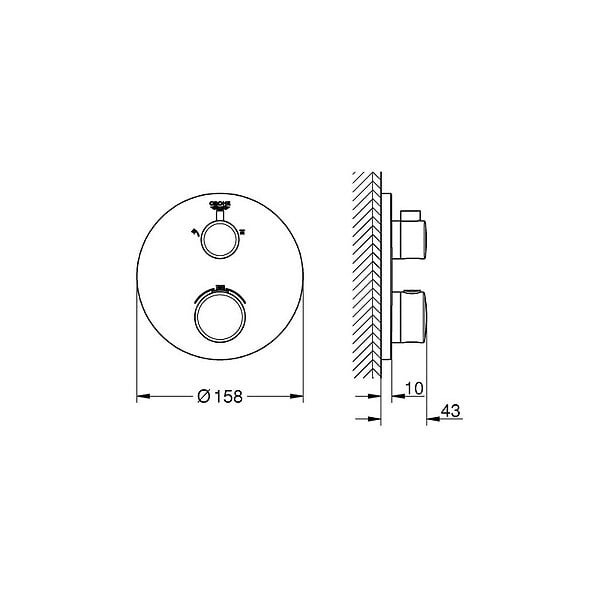 GROHE - Grohe Grohtherm Set de douche encastré avec mitigeur thermostatique, douche de tête 210mm + Douchette avec support mural, Chrome - large