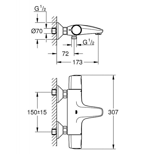 GROHE - Grohe Set bain/douche Mitigeur thermostatique Precision Trend + Douchette stick 1jet Euphoria Cosmopolitan, Chrome (34227002-Euphoria) - large