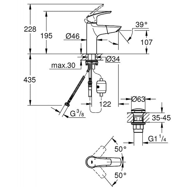 GROHE - Grohe Eurosmart Mitigeur monocommande taille M, avec cartouche en céramique, Chrome (23976003) - large